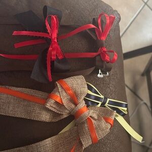 Set of Decorative Bows in Red, Orange, and Yellow